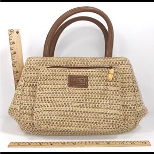 Fossil Tan and Brown Woven Satchel with Cross body Removable Strap